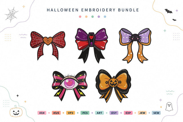 Halloween Bow Embroidery Bundle Spooky Coquette Pumpkin Bat Bow Designs Embroidery/Applique DESIGNS sg embroidery 