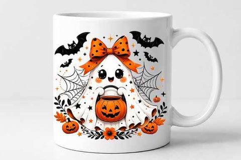 Halloween Bow Ghost PNG, Cute Pumpkin Sublimation Design SVG BillahCrafts 
