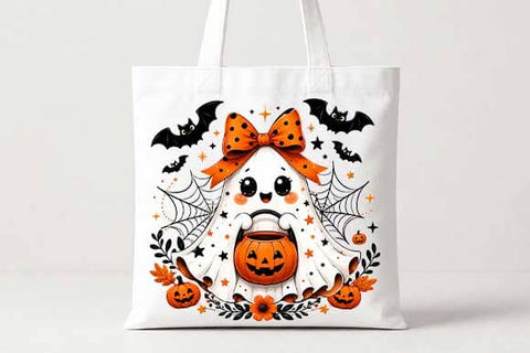 Halloween Bow Ghost PNG, Cute Pumpkin Sublimation Design SVG BillahCrafts 