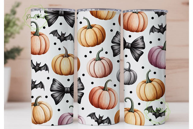 Halloween Bows & Pumpkins Tumbler Wrap Sublimation PixelChick 