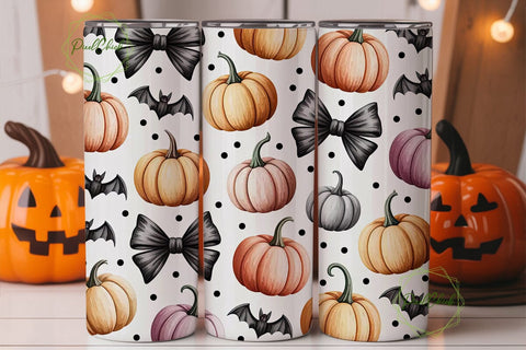 Halloween Bows & Pumpkins Tumbler Wrap Sublimation PixelChick 