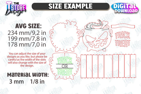 Halloween Boxes Laser Cut Bundle, Candy Treat Holders SVG, Trick or Treat SVG, Spooky Gift Box, Happy Halloween Decor SVG, Wooden Treat Storage Box SVG The T Store Design 