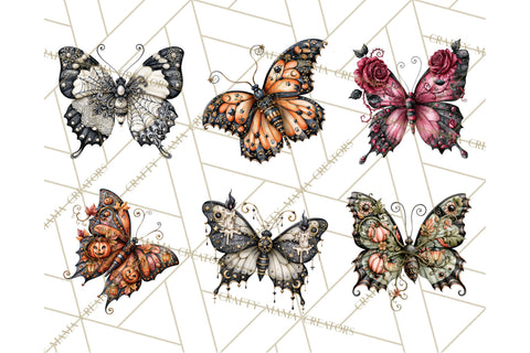 Halloween Butterflies Spooky Gothic Clipart PNG Sublimation Crafty Mama Studios 