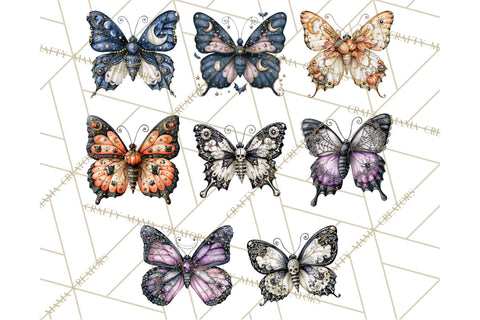 Halloween Butterflies Spooky Gothic Clipart PNG Sublimation Crafty Mama Studios 
