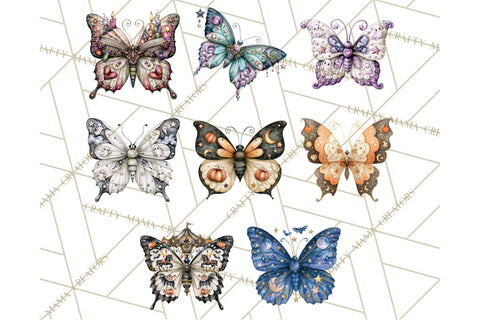 Halloween Butterflies Spooky Gothic Clipart PNG Sublimation Crafty Mama Studios 