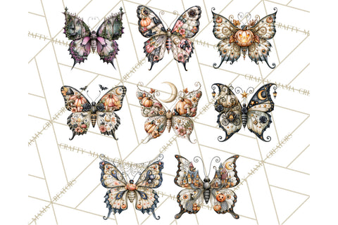 Halloween Butterflies Spooky Gothic Clipart PNG Sublimation Crafty Mama Studios 