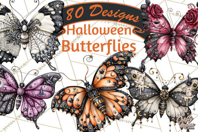 Halloween Butterflies Spooky Gothic Clipart PNG Sublimation Crafty Mama Studios 