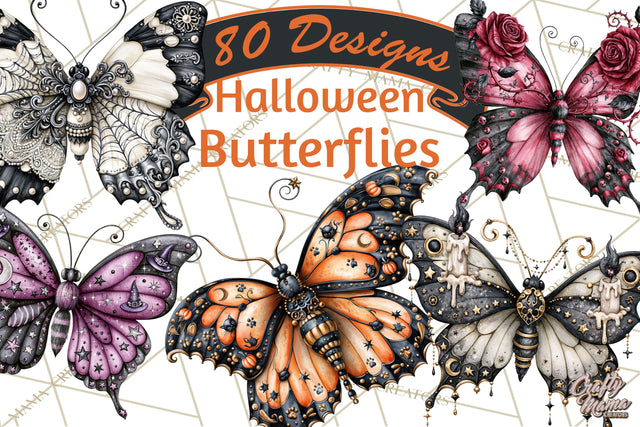 Halloween Butterflies Spooky Gothic Clipart PNG Sublimation Crafty Mama Studios 