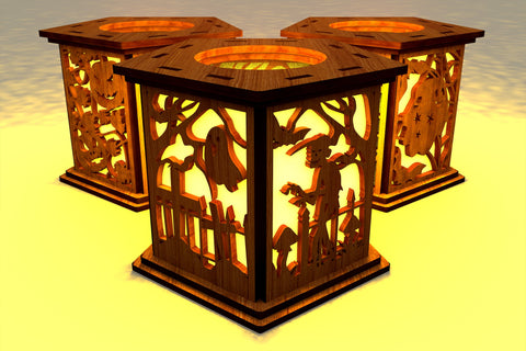 Halloween Candle Holder Bundle Laser Cut Template, Wood Cut Files SVG LaserCutano 