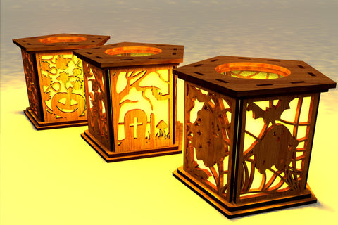 Halloween Candle Holder Bundle Laser Cut Template, Wood Cut Files SVG LaserCutano 