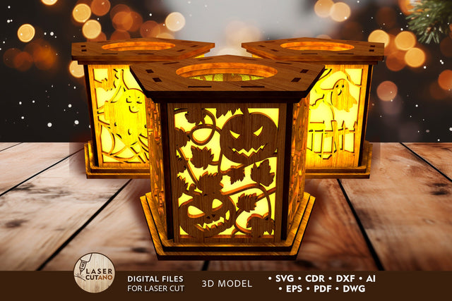 Halloween Candle Holder Bundle Laser Cut Template, Wood Cut Files SVG LaserCutano 