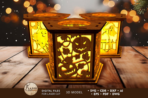 Halloween Candle Holder Bundle Laser Cut Template, Wood Cut Files SVG LaserCutano 