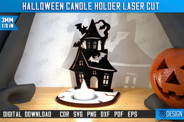 Halloween Candle Holder Laser Cut | Seasonal Home Décor Idea | Halloween Decoration | CNC File SVG Fly Design 