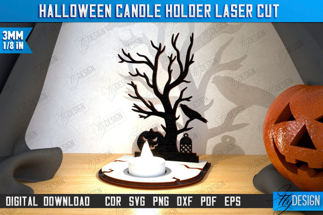 Halloween Candle Holder Laser Cut | Seasonal Home Décor Idea | Halloween Decoration | CNC File SVG Fly Design 