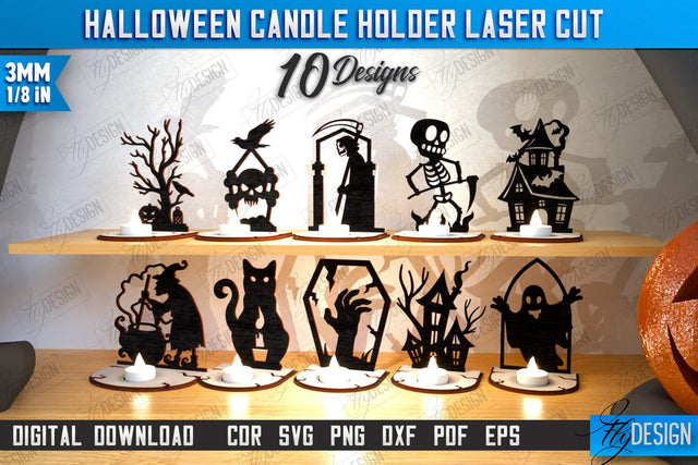 Halloween Candle Holders Laser Cut Bundle | Seasonal Home Décor Idea | Halloween Decoration | CNC Files SVG Fly Design 