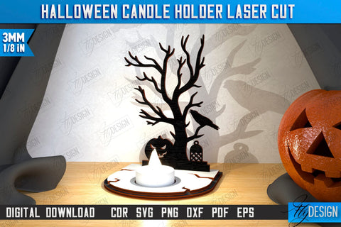 Halloween Candle Holders Laser Cut Bundle | Seasonal Home Décor Idea | Halloween Decoration | CNC Files SVG Fly Design 