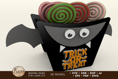 Halloween Candy Bat Bag Decorative Template Wood Cut, Laser Cut File SVG LaserCutano 