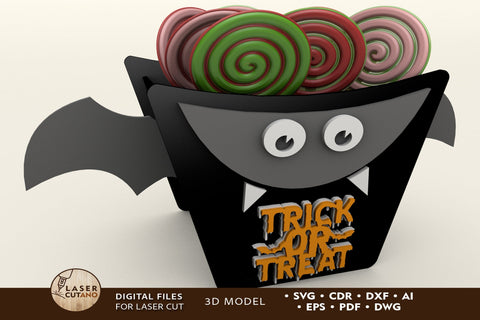 Halloween Candy Bat Bag Decorative Template Wood Cut, Laser Cut File SVG LaserCutano 