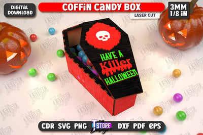Halloween Candy Box | Coffin Box Laser Cut | Halloween Treats | Trick or Treat | Treat Box | CNC File SVG The T Store Design 