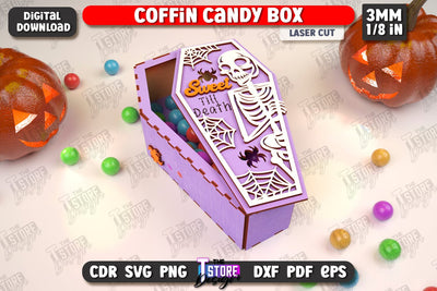 Halloween Candy Box | Coffin Box Laser Cut | Halloween Treats | Trick or Treat | Treat Box | CNC File SVG The T Store Design 