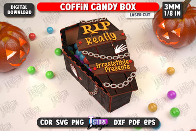 Halloween Candy Box | Coffin Box Laser Cut | Halloween Treats | Trick or Treat | Treat Box | CNC File SVG The T Store Design 