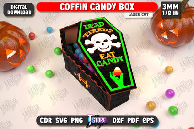 Halloween Candy Box | Coffin Box Laser Cut | Halloween Treats | Trick or Treat | Treat Box | CNC File SVG The T Store Design 