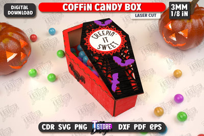 Halloween Candy Box | Coffin Box Laser Cut | Halloween Treats | Trick or Treat | Treat Box | CNC File SVG The T Store Design 