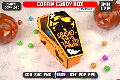 Halloween Candy Box | Coffin Box Laser Cut | Halloween Treats | Trick or Treat | Treat Box | CNC File SVG The T Store Design 