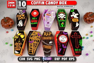 Halloween Candy Boxes | Coffin Boxes Laser Cut Bundle | Halloween Treats | Trick or Treat | Treat Boxes | CNC Files SVG The T Store Design 