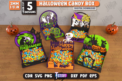 Halloween Candy Boxes Laser Cut Bundle | Halloween Treats | Trick or Treat | Treat Box | CNC Files SVG The T Store Design 