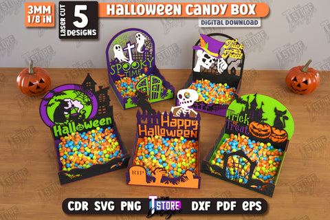 Halloween Candy Boxes Laser Cut Bundle | Halloween Treats | Trick or Treat | Treat Box | CNC Files SVG The T Store Design 