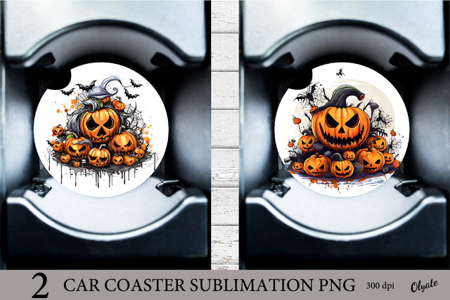 Halloween Car Coaster PNG. Horrible Pumpkins PNG. Sublimation Olga Terlyanskaya 