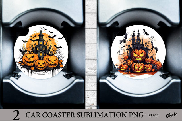 Halloween Car Coaster Sublimation PNG. Pumpkin Coaster Sublimation Olga Terlyanskaya 