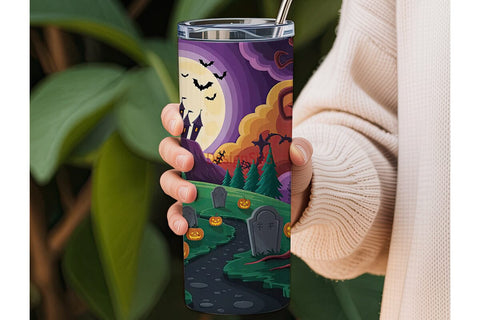 Halloween Castle Graveyard 20oz Tumbler Sublimation DesignSVG 
