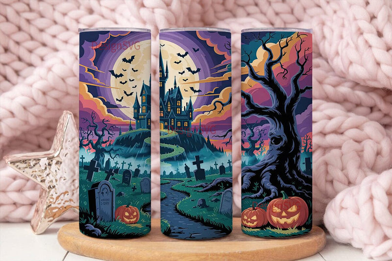 Halloween Castle Graveyard 20oz Tumbler Sublimation DesignSVG 