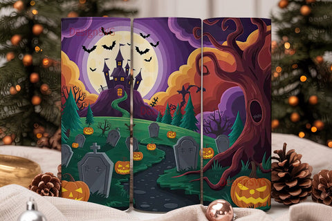 Halloween Castle Graveyard 20oz Tumbler Sublimation DesignSVG 