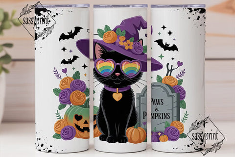 Halloween Cat 20oz Tumbler Wrap Sublimation sassyprint 