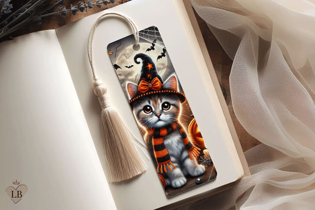Halloween Cat Bookmark, Cute Printable Kitten Bookmark Sublimation BijouBay 