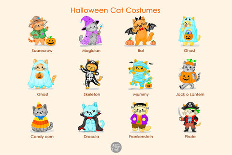Halloween Cat Costumes Clipart, PNG files Sublimation Artisan Craft SVG 