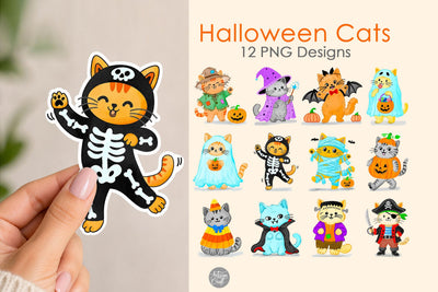 Halloween Cat Costumes Clipart, PNG files Sublimation Artisan Craft SVG 