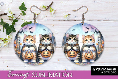 Halloween Cat Earrings - Cute Halloween Sublimation Earring Sublimation OrangeBrushStudio 