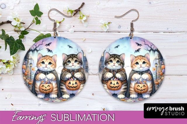 Halloween Cat Earrings - Cute Halloween Sublimation Earring Sublimation OrangeBrushStudio 