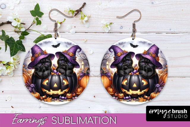 Halloween Cat Earrings - Cute Halloween Sublimation Earring Sublimation OrangeBrushStudio 
