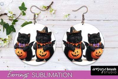 Halloween Cat Earrings - Cute Halloween Sublimation Earring Sublimation OrangeBrushStudio 