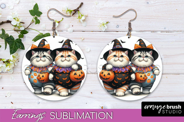 Halloween Cat Earrings - Cute Halloween Sublimation Earring Sublimation OrangeBrushStudio 
