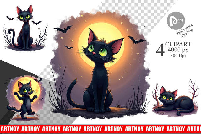 Halloween Cat Glow Clipart Sublimation artnoy 