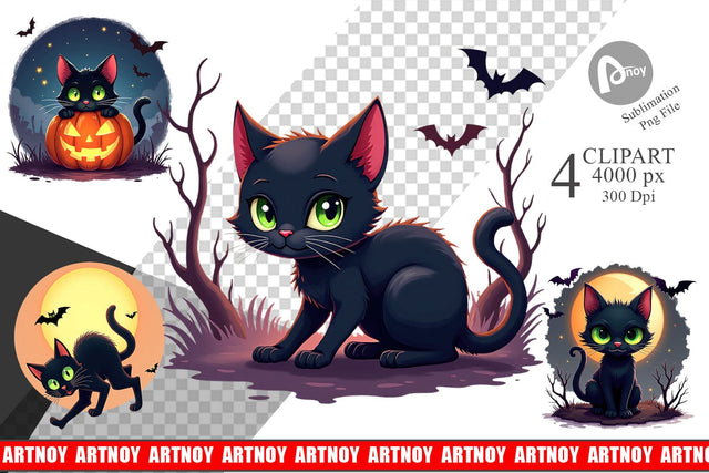 Halloween Cat Glow Clipart Sublimation artnoy 