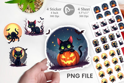 Halloween Cat Glow Sticker Sublimation artnoy 