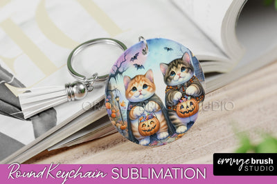 Halloween Cat Keychain - Cute Halloween Sublimation Keychain Sublimation OrangeBrushStudio 