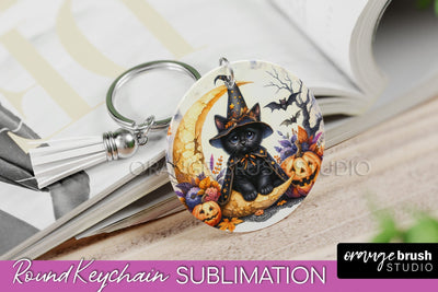 Halloween Cat Keychain - Cute Halloween Sublimation Keychain Sublimation OrangeBrushStudio 
